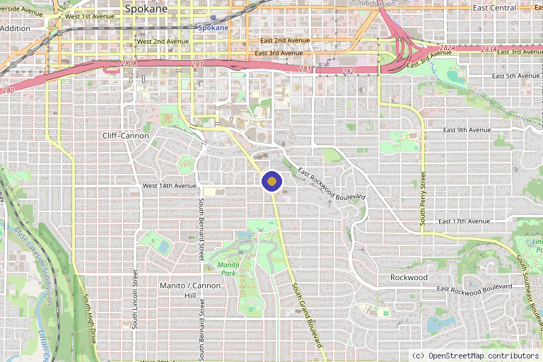 Map showing the location of Evo Med Spa in Spokane, WA