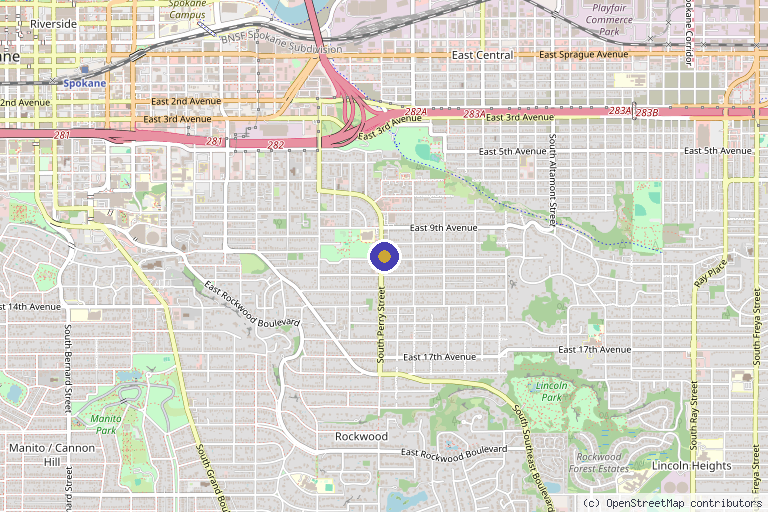 Map showing the location of Wellness Tree Health Clinic in Spokane, WA