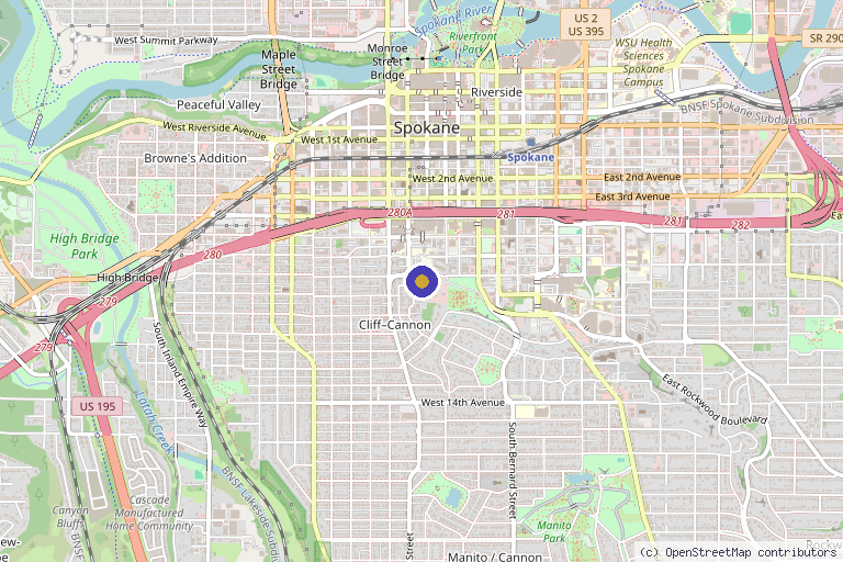 Map showing the location of SkinWell + Co. in Spokane, WA