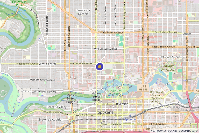 Map showing the location of Odara Medical Spa in Spokane, WA