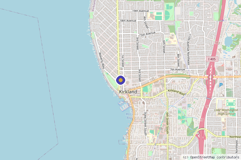 Map showing the location of Lake Washington Medical Aesthetics in Kirkland, WA