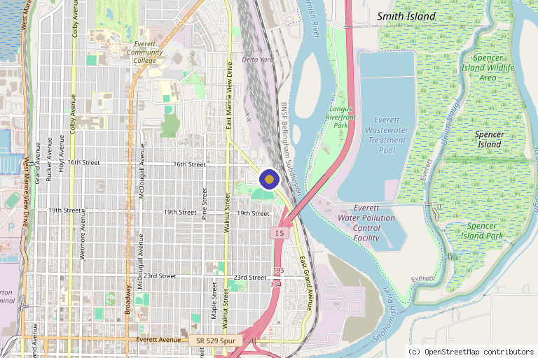 Map showing the location of Sound Pathways Harm Reduction Center in Everett, WA