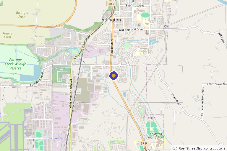 Map showing the location of Arlington Medical Aesthetics in Arlington, WA