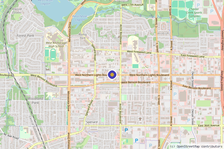 Map showing the location of Dr. Jason Harmon in Anchorage, AK